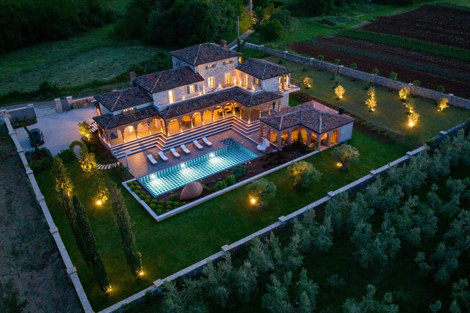 Property building, Night, Bird's eye view, Garden, Pool view
