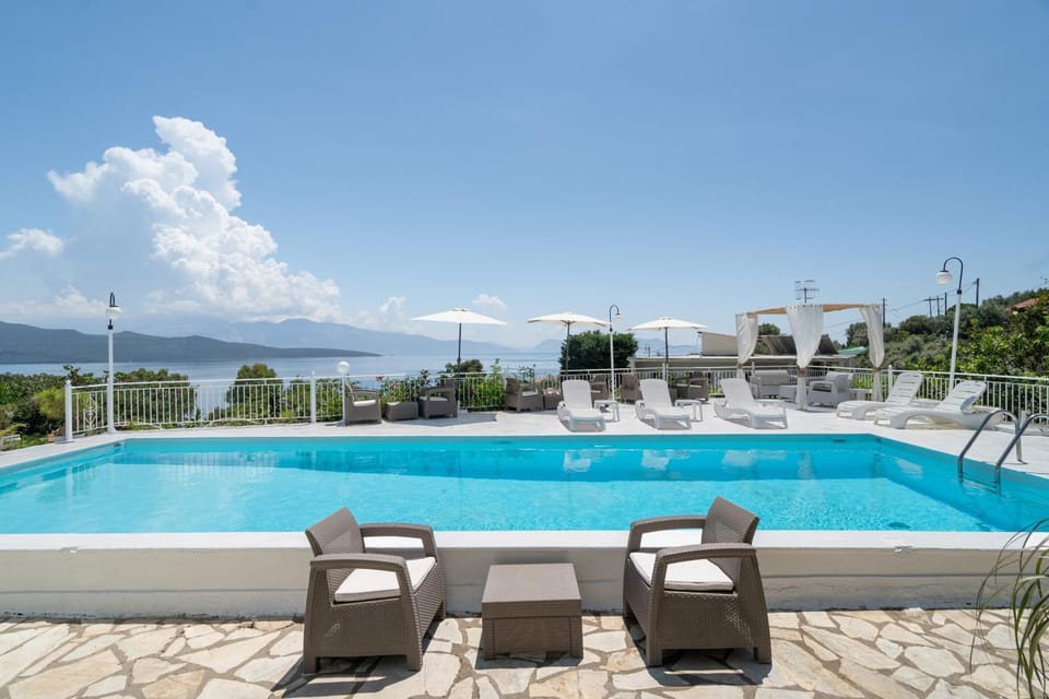 Property building, Living room, Swimming pool