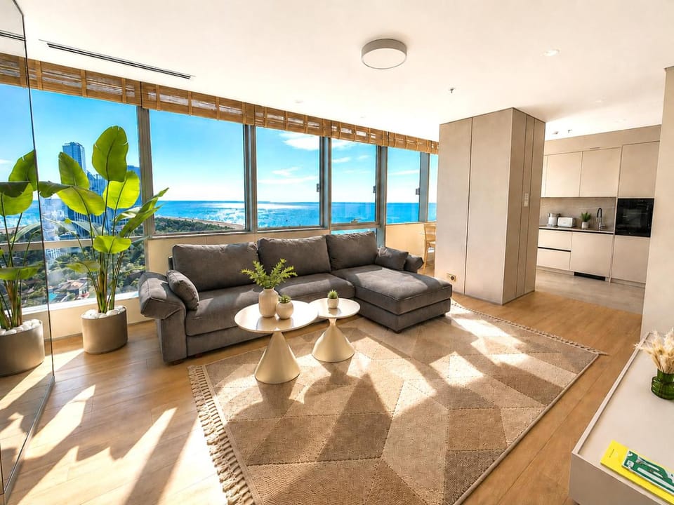 Natural landscape, Living room, Seating area, Sea view
