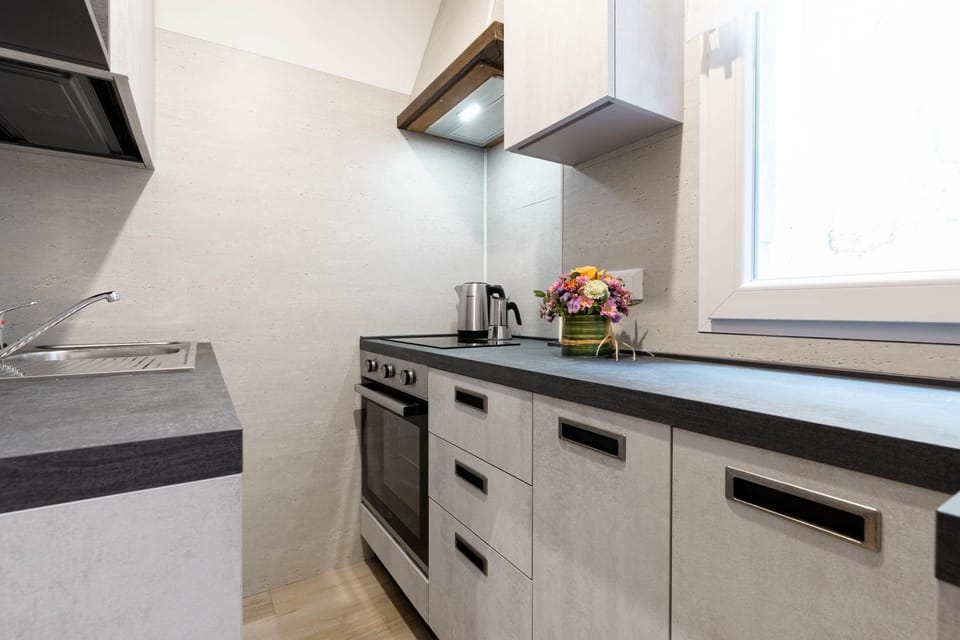Kitchen or kitchenette, oven