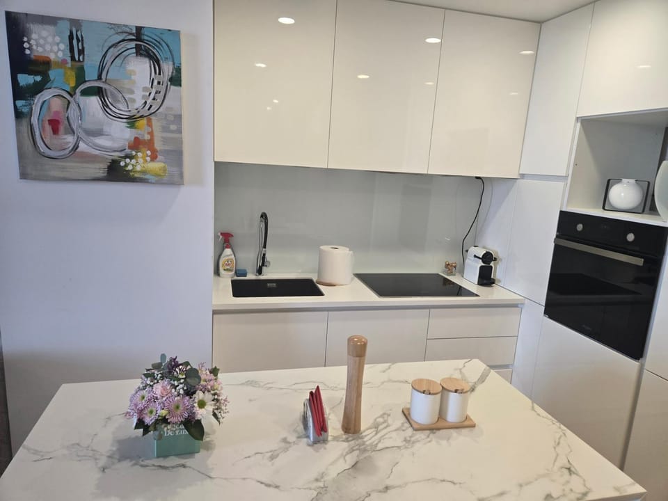 Kitchen or kitchenette, stove