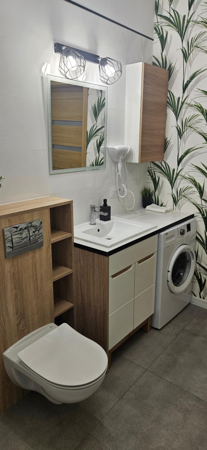 Bathroom, towels, washing machine, dryer