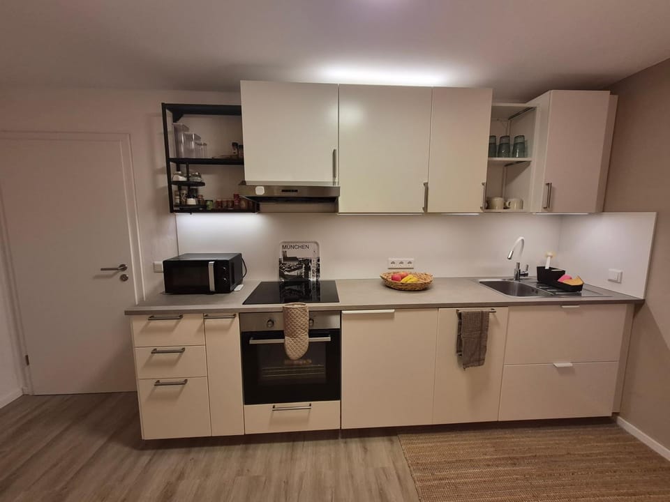 Kitchen or kitchenette, dishwasher, oven, stove