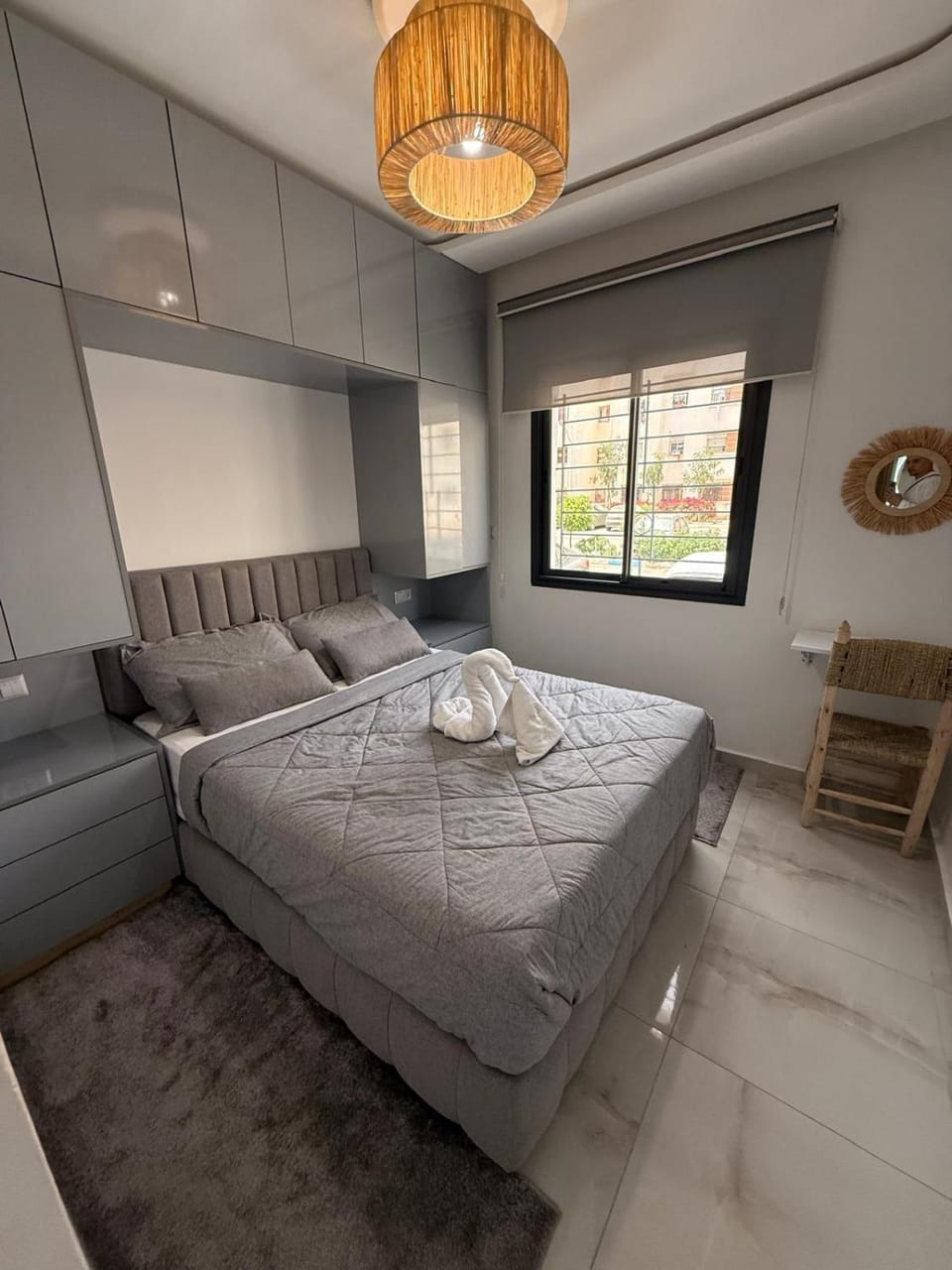 Bed, Photo of the whole room, Decorative detail, Seating area, Bedroom, Parking, flat iron, hair dryier, towels, wardrobe