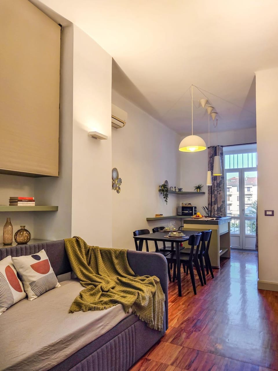 Kitchen or kitchenette, Living room, Dining area, stove