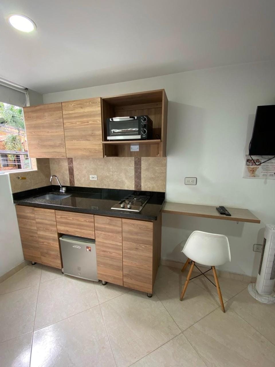 Kitchen or kitchenette, stove