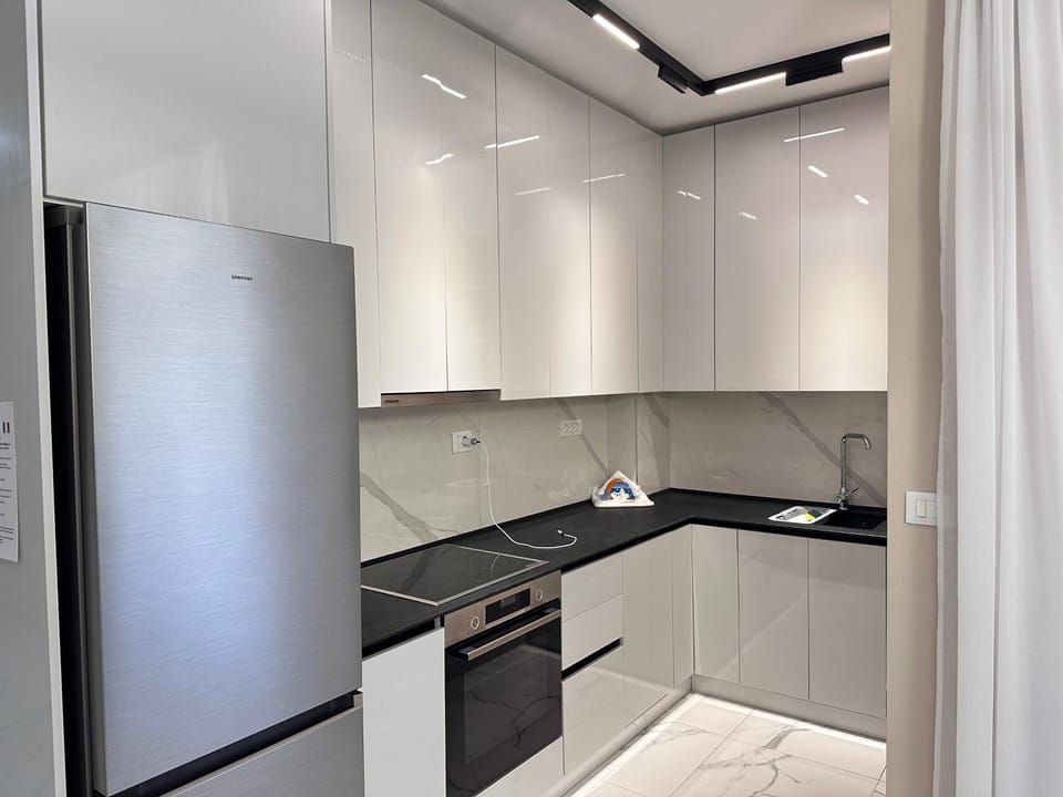 Kitchen or kitchenette, dishwasher, oven, stove