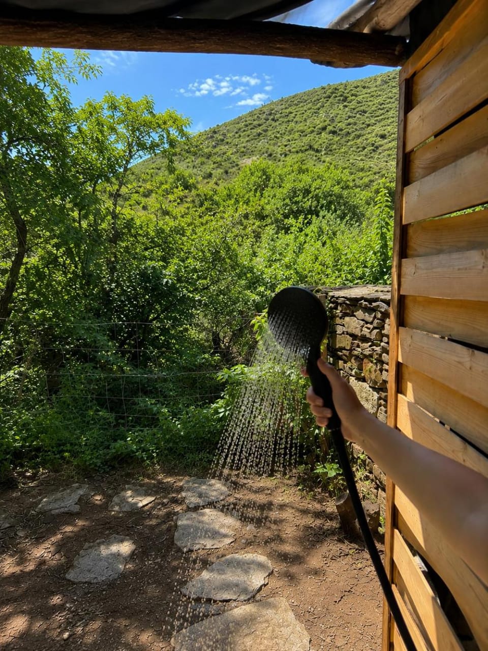 Shower, Natural landscape, Bathroom, Mountain view