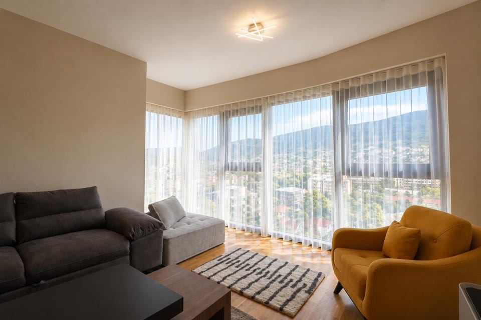 Living room, Seating area, Mountain view