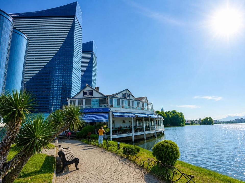 Property building, Nearby landmark, Day, Lake view