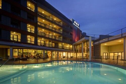 Property building, Night, Pool view, Swimming pool