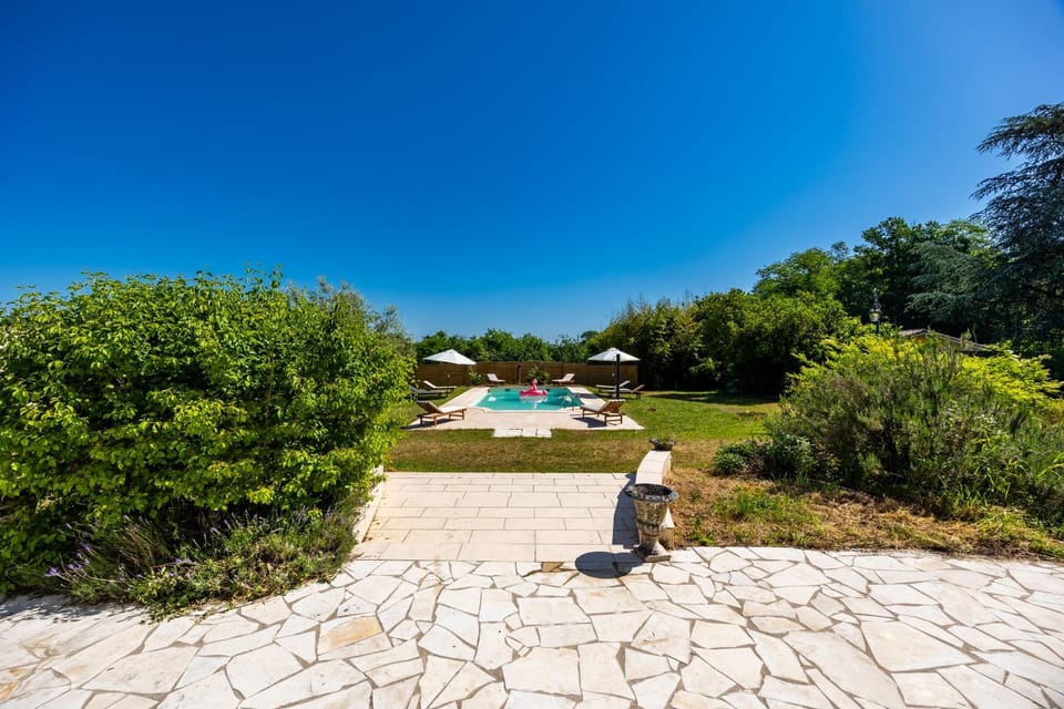 Natural landscape, Garden, Garden view, Swimming pool, sunbed