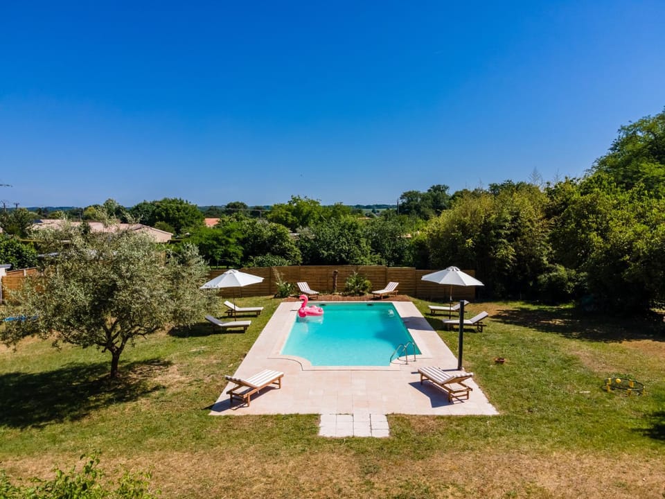 Natural landscape, Garden, Garden view, Swimming pool, sunbed