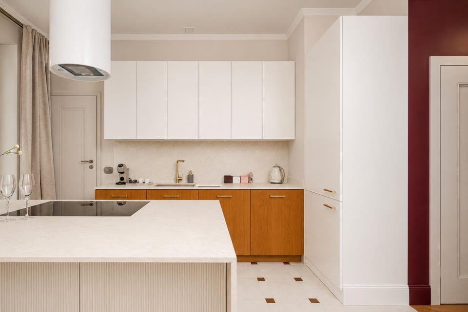 Kitchen or kitchenette, stove