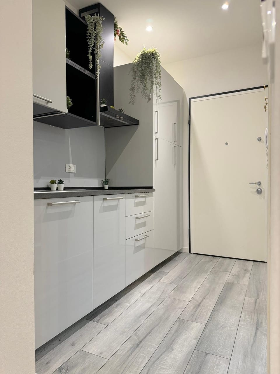 Kitchen or kitchenette, stove