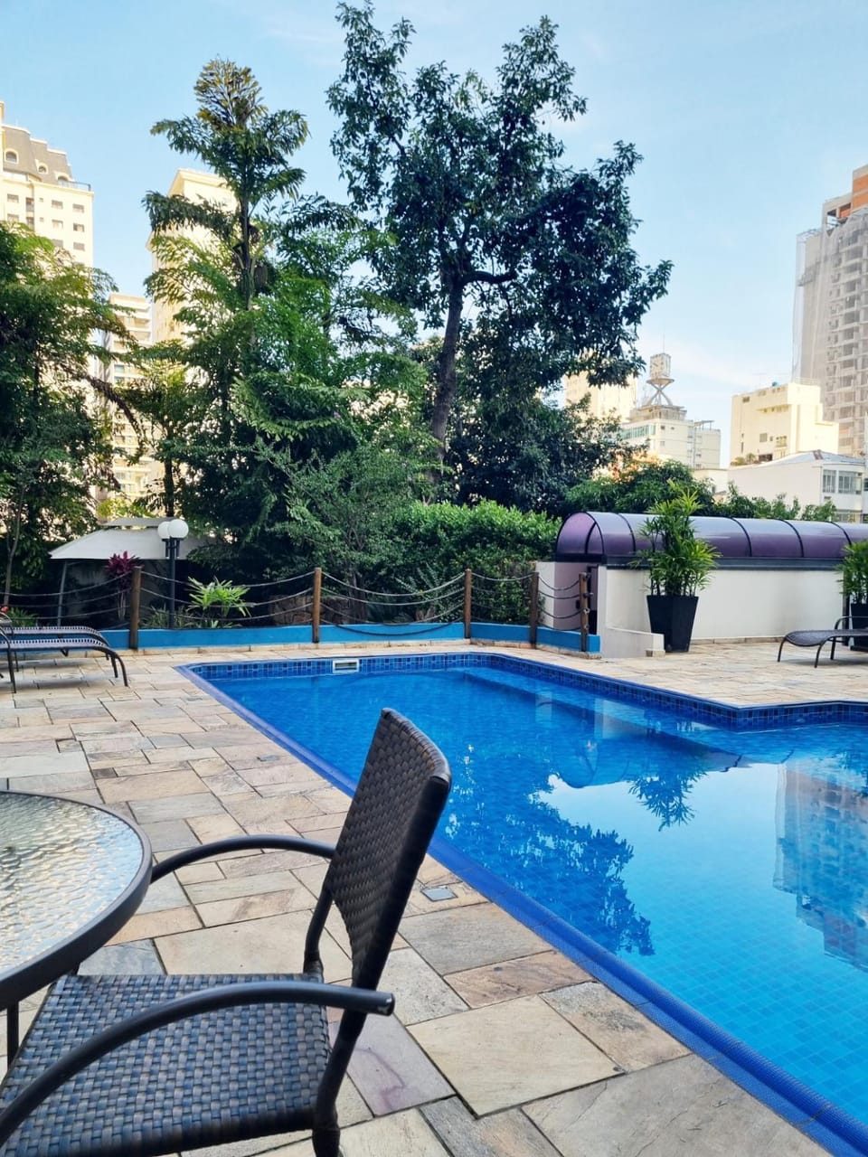 Swimming pool, sunbed