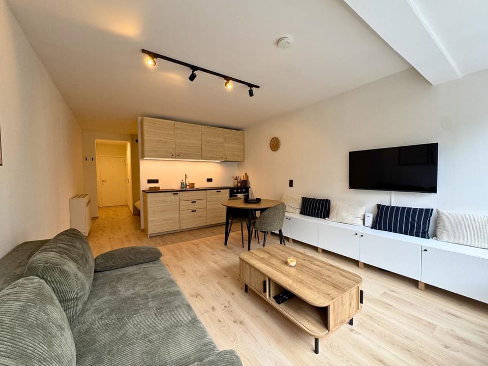 TV and multimedia, Kitchen or kitchenette, Living room, Seating area, Dining area, stove