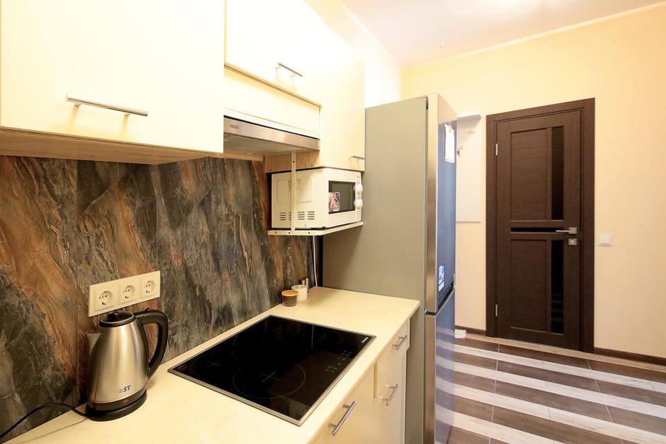 Kitchen or kitchenette, stove