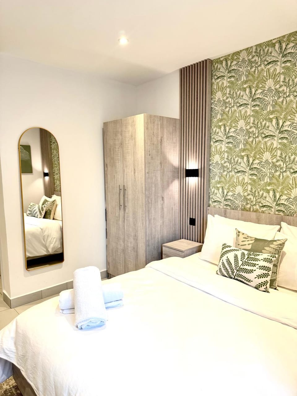 Bed, wardrobe