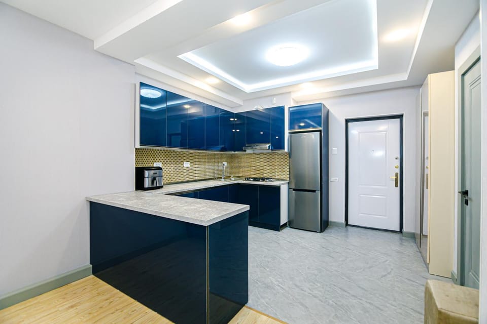Kitchen or kitchenette, stove