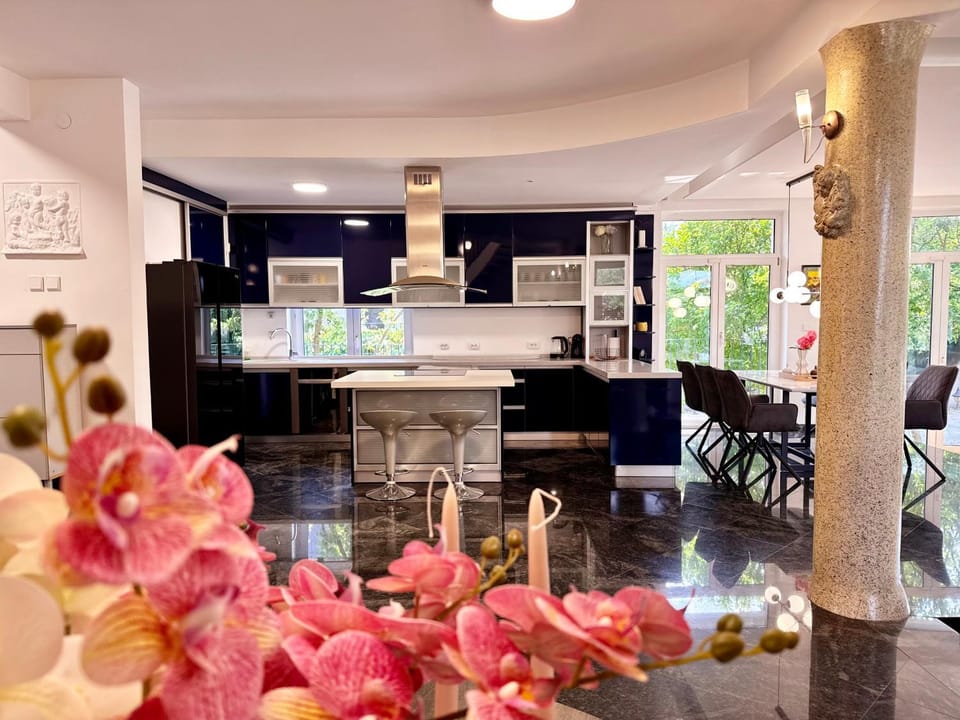 Kitchen or kitchenette, Living room, Seating area, Dining area, stove