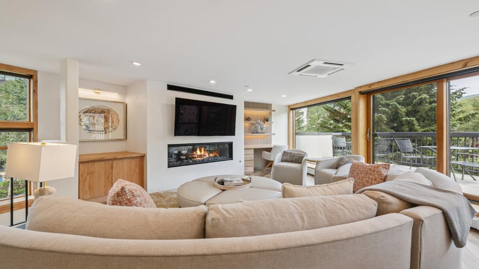 Day, TV and multimedia, Balcony/Terrace, Living room, fireplace, furniture, air conditioner