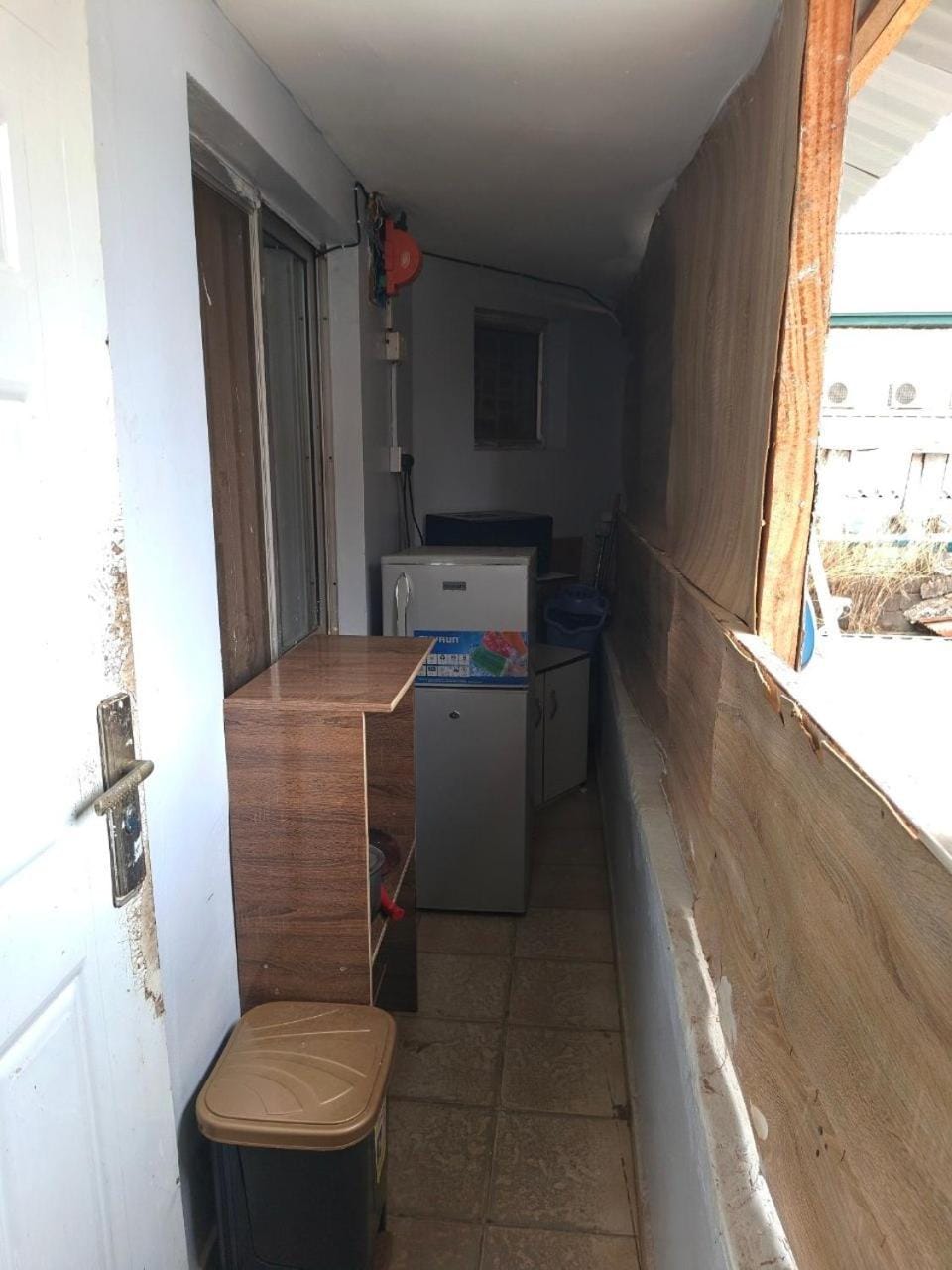 Kitchen or kitchenette, microwave