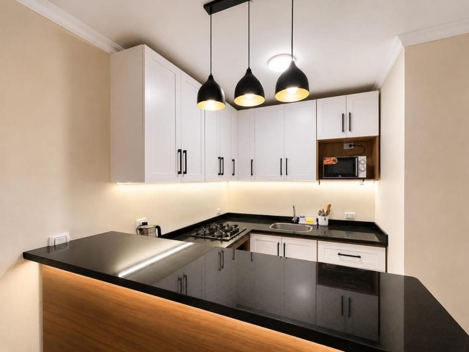 Kitchen or kitchenette, stove