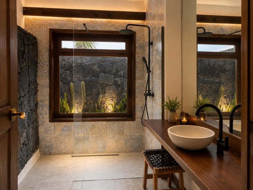 Shower, Bathroom, Garden view