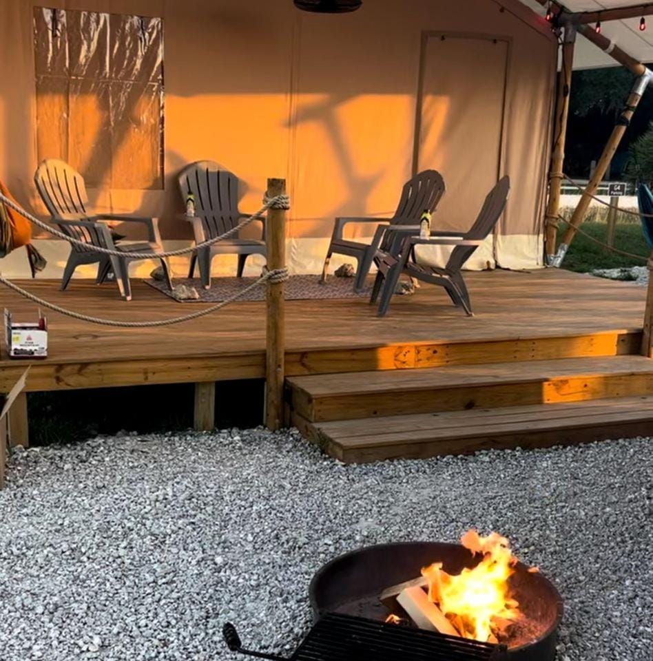Double Deluxe Safari Tent with Fire Pit and Hammocks in Basinger, Florida Luxury tent in Lake Okeechobee