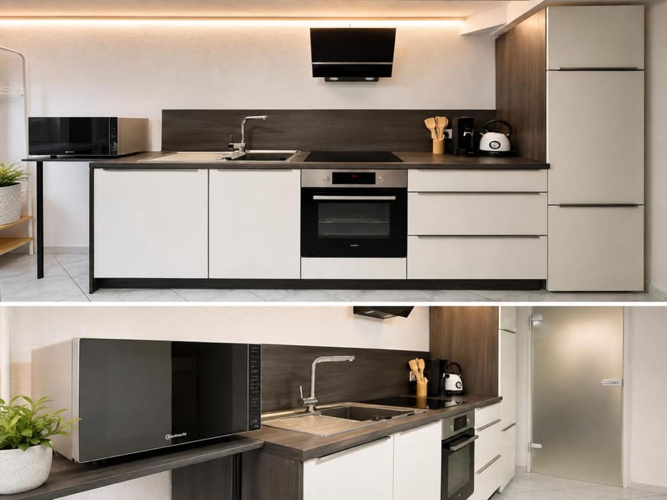 Kitchen or kitchenette, dishwasher, oven, stove