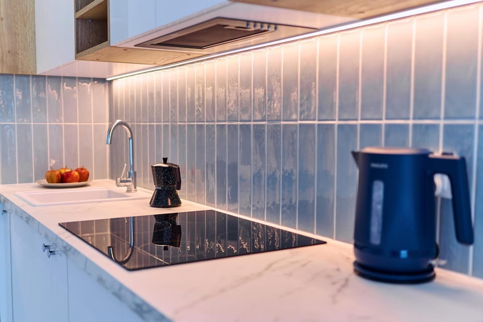 Kitchen or kitchenette, stove