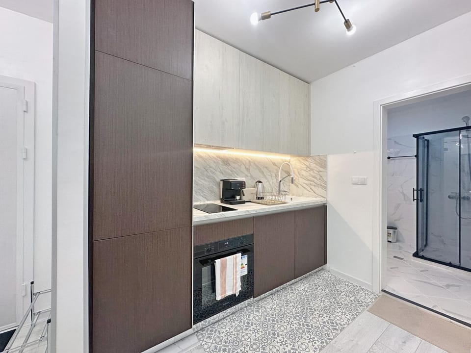 Kitchen or kitchenette, oven