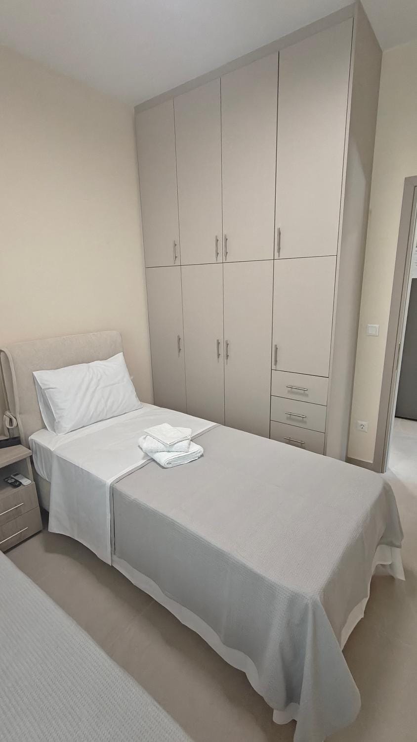 Bed, Photo of the whole room, Bedroom, towels, wardrobe