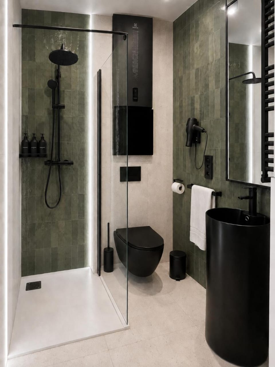 Shower, Toilet, Bathroom, hair dryier, heating, towels