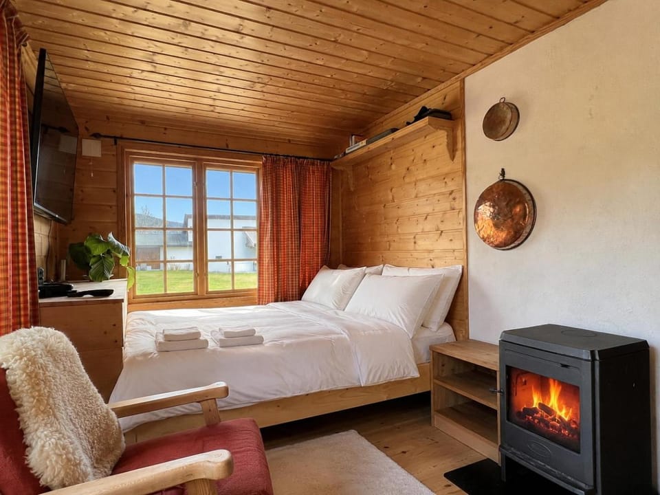 Bed, Photo of the whole room, Bedroom, fireplace