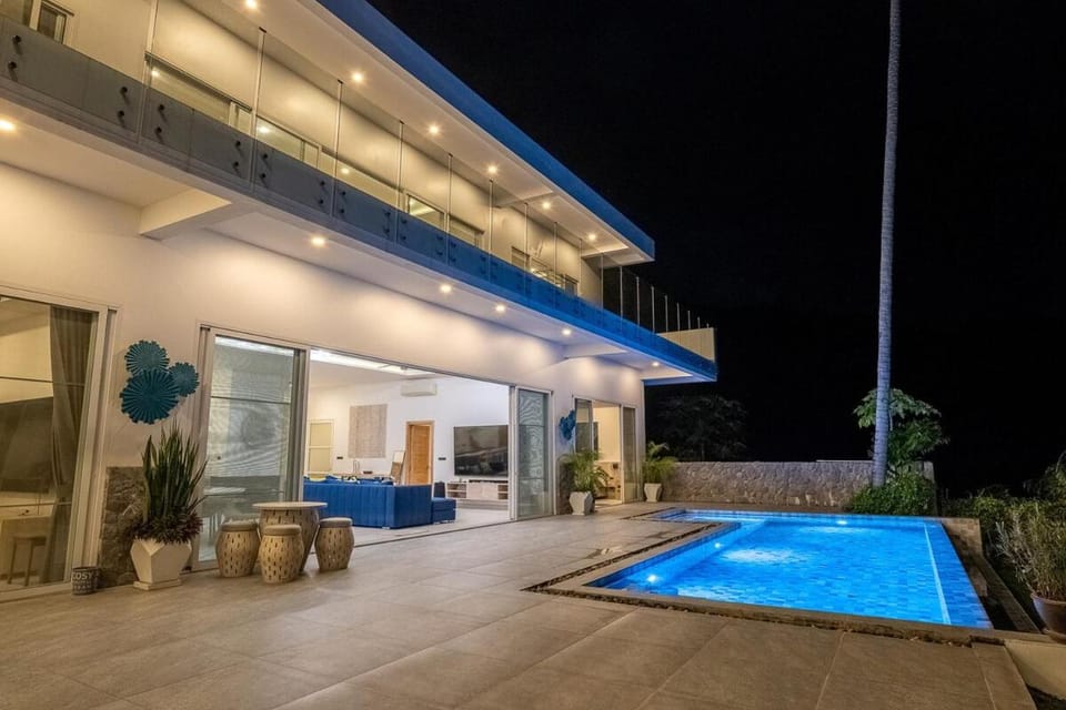 Property building, Night, Swimming pool