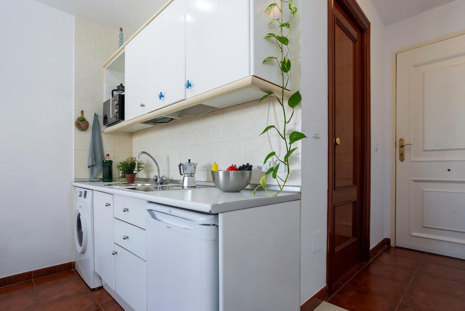 Kitchen or kitchenette, stove