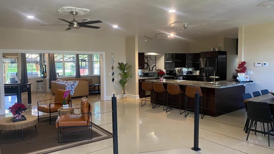 Kitchen or kitchenette, Living room, Seating area, Dining area, stove