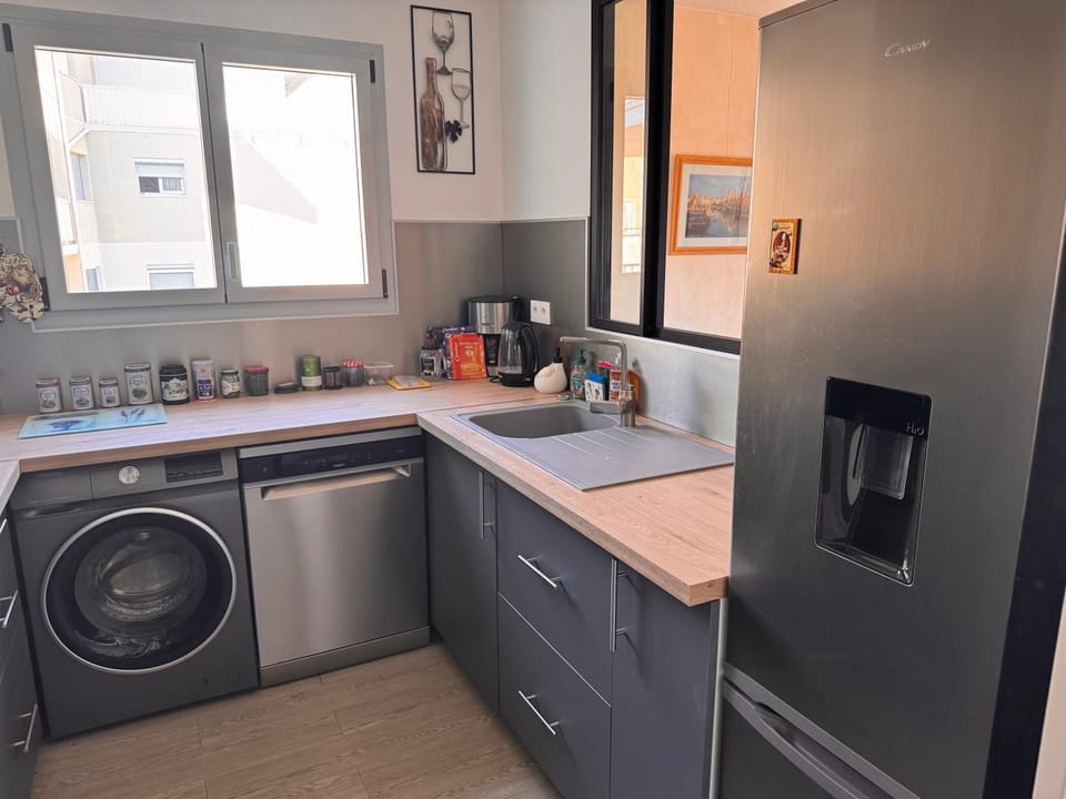 Kitchen or kitchenette, dishwasher, washing machine
