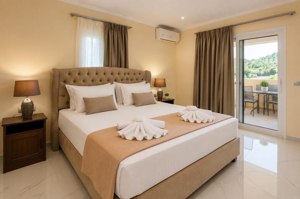 Bed, Photo of the whole room, Bedroom, towels, air conditioner