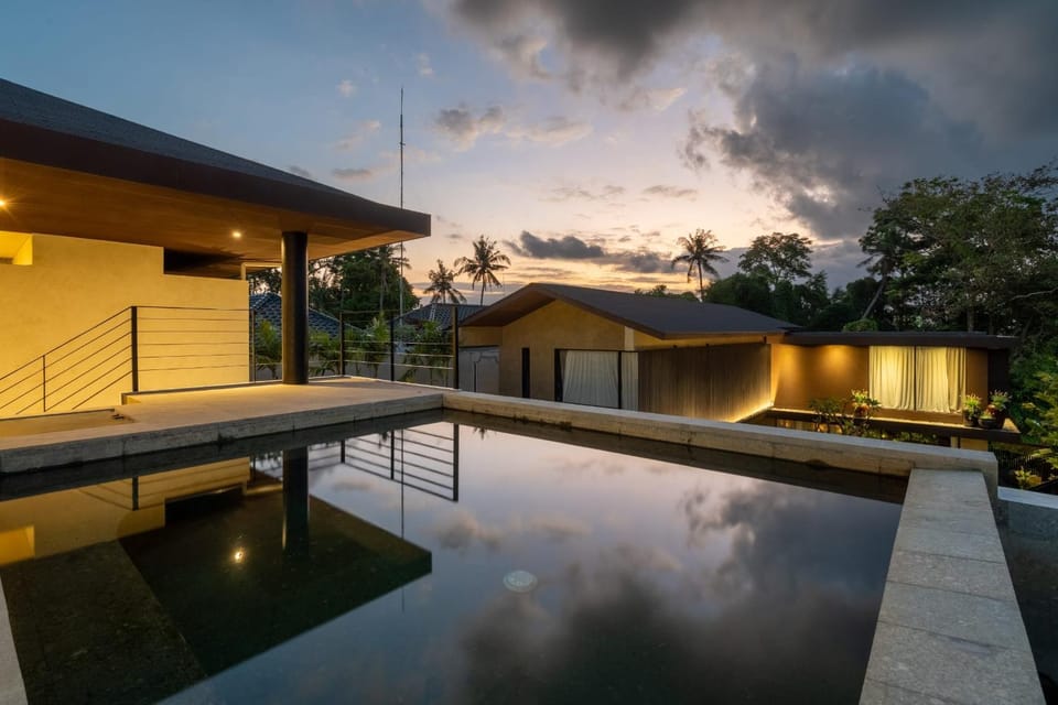Property building, Swimming pool, Sunset