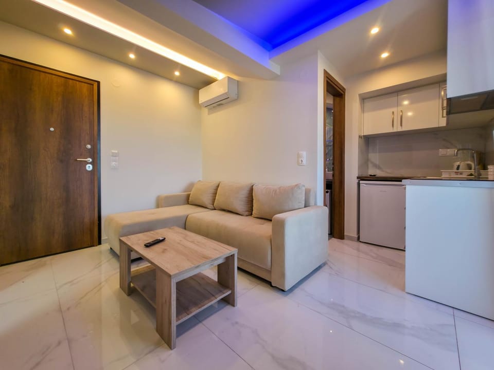 Kitchen or kitchenette, Living room, Seating area, air conditioner