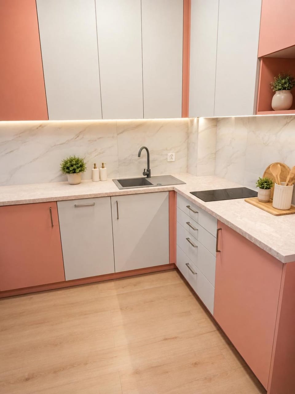 Kitchen or kitchenette, stove