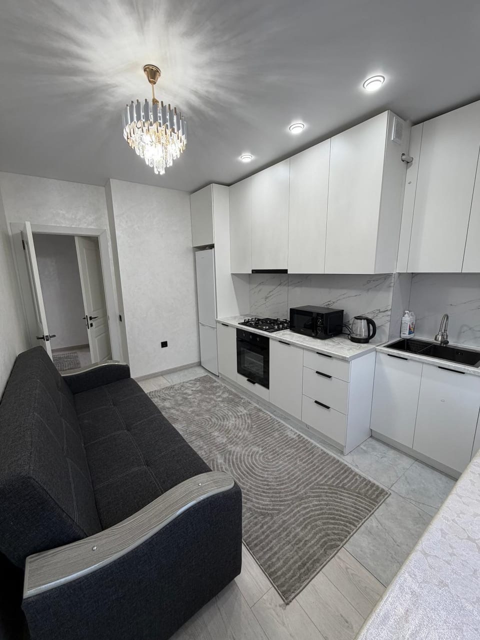 Kitchen or kitchenette, stove