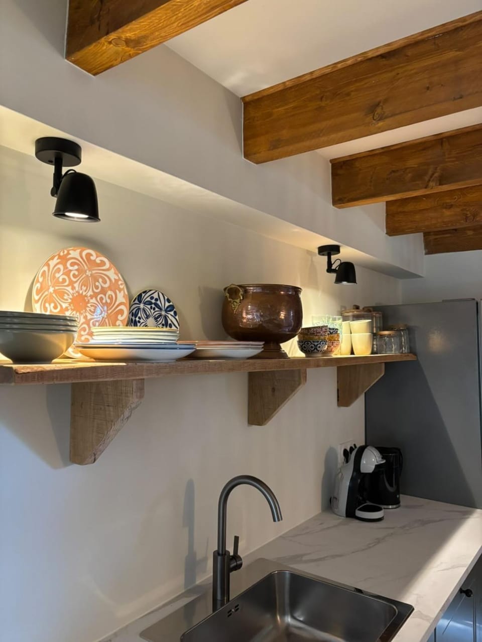Kitchen or kitchenette, stove
