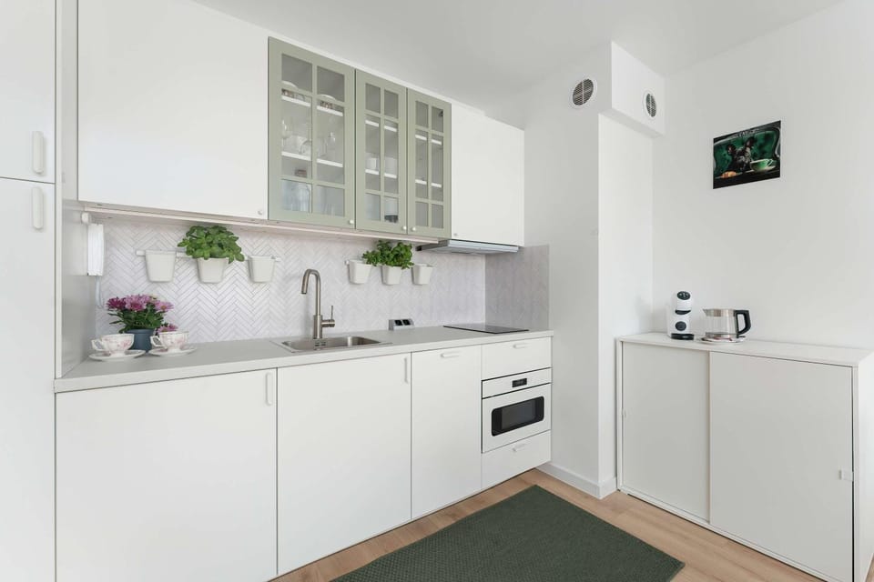 Kitchen or kitchenette, stove