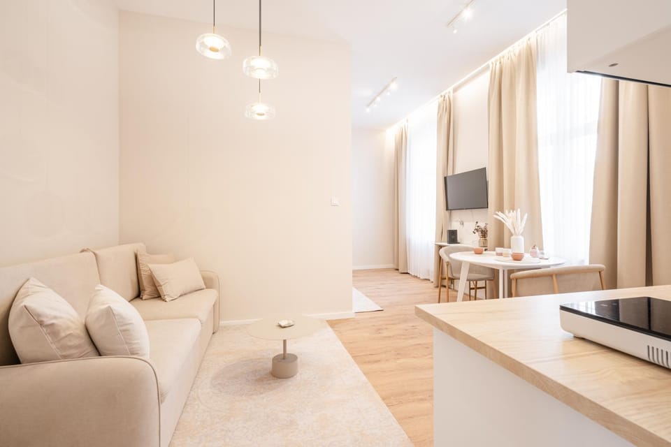 TV and multimedia, Kitchen or kitchenette, Living room, Photo of the whole room, Seating area, Dining area