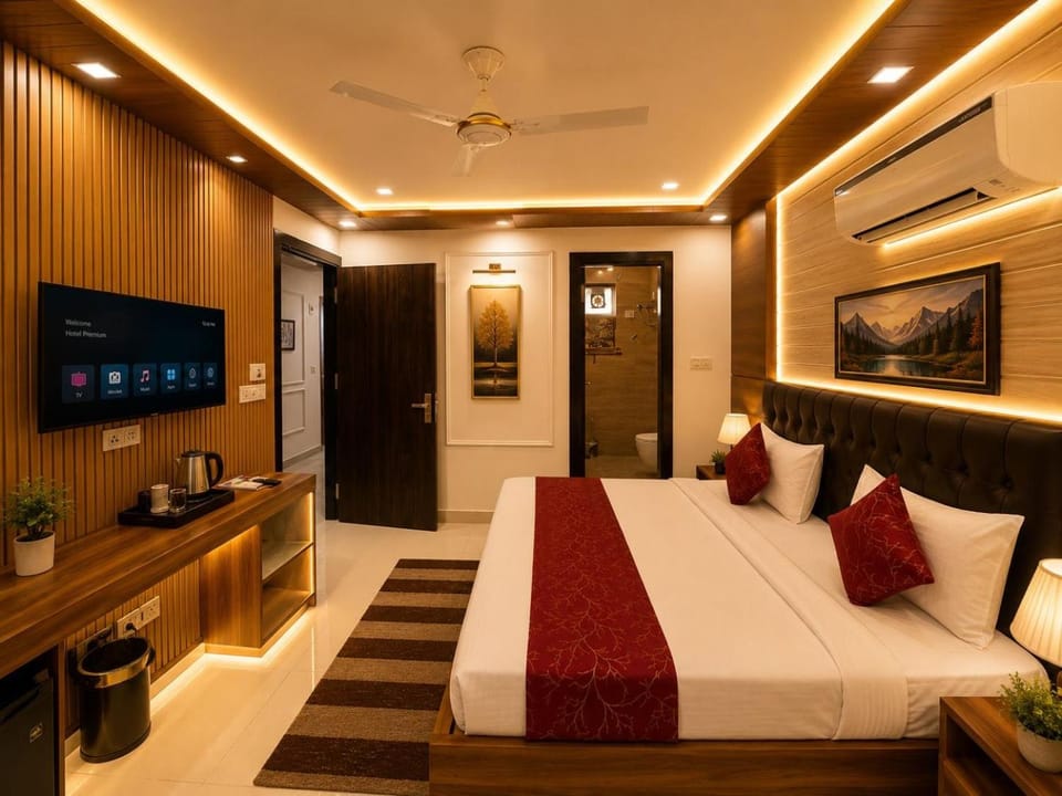 Property building, Communal lounge/ TV room, Bed, TV and multimedia, Living room, Photo of the whole room, Seating area, Evening entertainment, Bedroom, fireplace, hair dresser, air conditioner