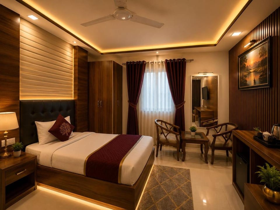 Property building, Bed, TV and multimedia, Living room, Photo of the whole room, Seating area, Bedroom, fireplace